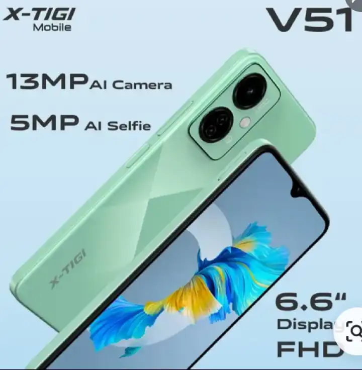 ON OFFER!! X- TIGI V51 128GB ROM + 4GB RAM (expandable), 13MP + 8MP, 8.9mm ultra thin design, 6.6'' QHD DISPLAY, DUAL SIM, SIDE FINGERPRINT, DUAL SIM, TYPE C, 2YRS WARRANTY. ANDROID SMARTPHONE,