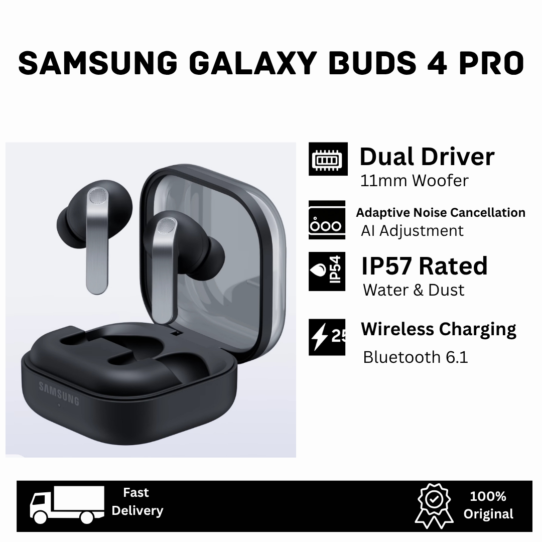 [New Arrival] Samsung Galaxy Buds4 Pro Earbuds 11mm Woofer 5.5mm Planar Tweeter Adaptive Noise Cancellation ANC AI-Enhanced Mic IP57 Wireless Charging Bluetooth 6.1 360 Audio Earphones Buds 4 Pro