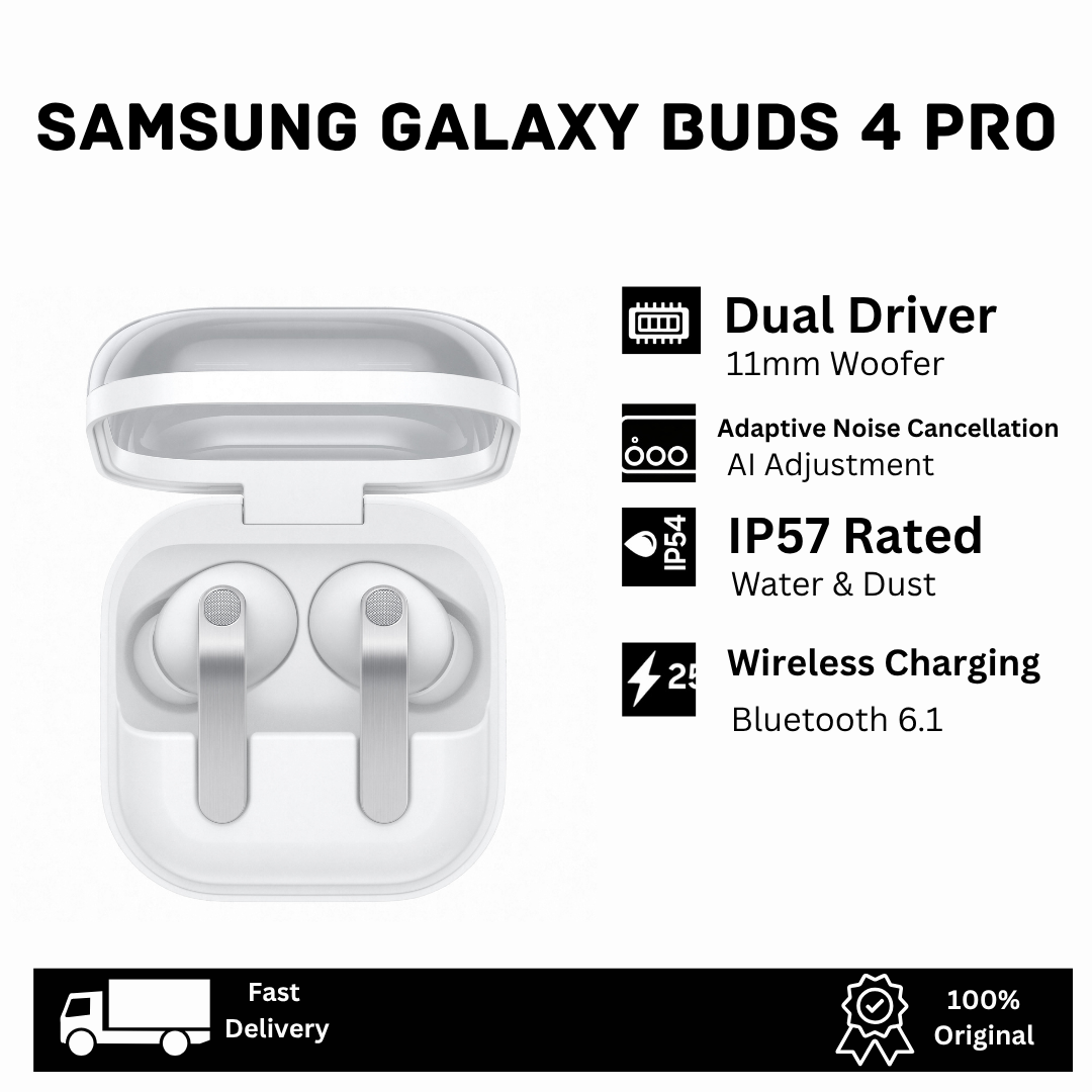 [New Arrival] Samsung Galaxy Buds4 Pro Earbuds 11mm Woofer 5.5mm Planar Tweeter Adaptive Noise Cancellation ANC AI-Enhanced Mic IP57 Wireless Charging Bluetooth 6.1 360 Audio Earphones Buds 4 Pro