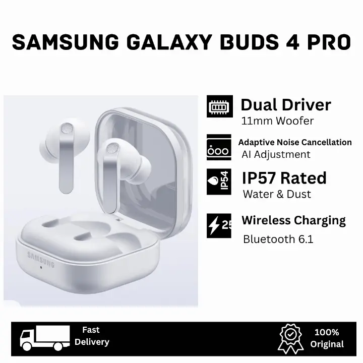 [New Arrival] Samsung Galaxy Buds4 Pro Earbuds 11mm Woofer 5.5mm Planar Tweeter Adaptive Noise Cancellation ANC AI-Enhanced Mic IP57 Wireless Charging Bluetooth 6.1 360 Audio Earphones Buds 4 Pro