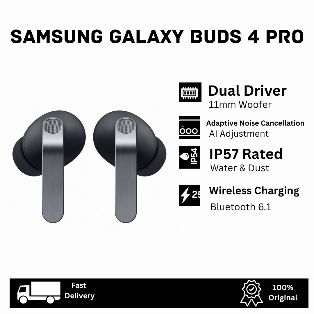 [New Arrival] Samsung Galaxy Buds4 Pro Earbuds 11mm Woofer 5.5mm Planar Tweeter Adaptive Noise Cancellation ANC AI-Enhanced Mic IP57 Wireless Charging Bluetooth 6.1 360 Audio Earphones Buds 4 Pro