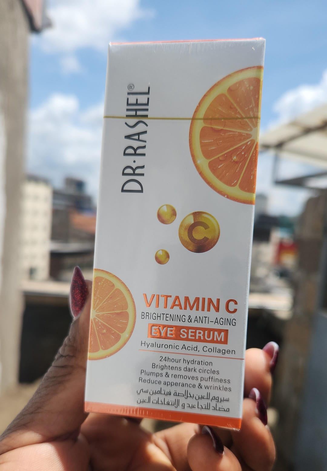 DR. RASHEL Vitamin C Brightening Anti Aging Eye Serum, Hyaluronic Acid Collagen, 24H Hydration, dark circle remover, puffiness reduction, wrinkle care, firming, radiant eye treatment, all skin types