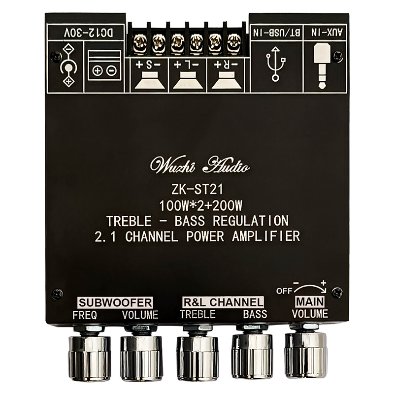 Dual TPA3221 Chip 2.1 Channel Bluetooth Digital Power Amplifier Board, 100W*2+200W Independent Treble & Bass Adjustment, Support AUX/USB Drive/Sound Card, DIY Audio Amplifier Module for Home Theater