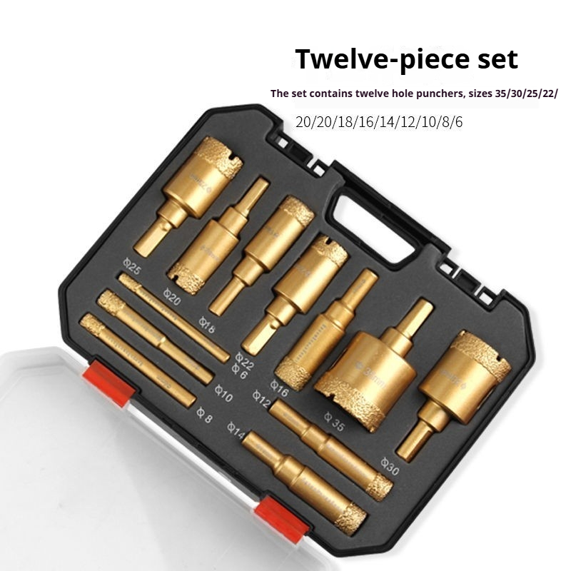 12PCS Brazed Diamond Hole Saw Drill Bit Set, 6mm-35mm Full Size for Tile, Marble, Glass, Granite, Ceramic Dry Drilling Kit with Storage Case