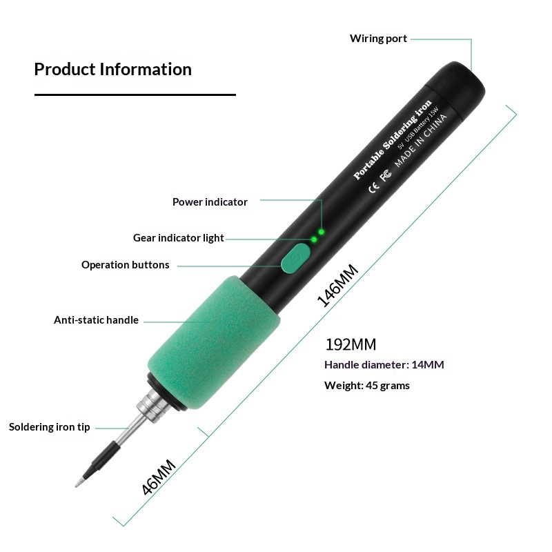 Portable Cordless Soldering Iron Kit, 3-Gear Temperature Adjustable Rechargeable Lithium Welding Pen, Full Set with Storage Case for Home Electronics Repair & DIY
