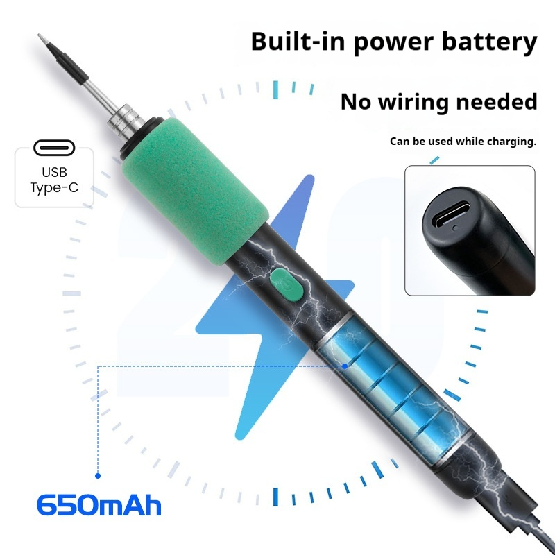 Portable Cordless Soldering Iron Kit, 3-Gear Temperature Adjustable Rechargeable Lithium Welding Pen, Full Set with Storage Case for Home Electronics Repair & DIY