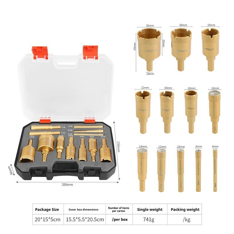 12PCS Brazed Diamond Hole Saw Drill Bit Set, 6mm-35mm Full Size for Tile, Marble, Glass, Granite, Ceramic Dry Drilling Kit with Storage Case