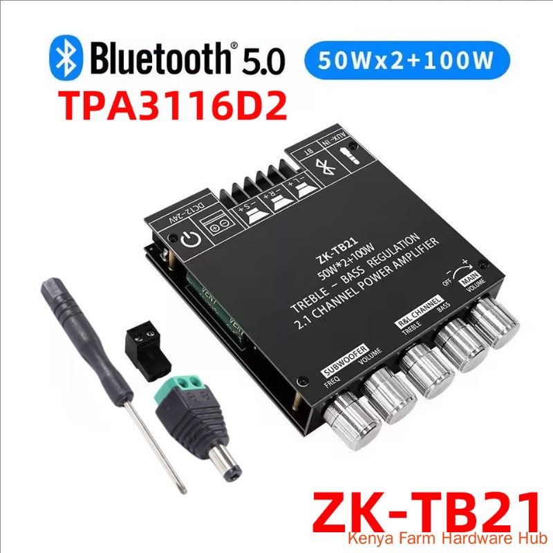【 Imported from the UK 】 ZK-TB21 Bluetooth 5.0 amplifier board TPA3116D2 chip 2.1 channel 50W × 2+100W high and low frequency adjustment subwoofer output