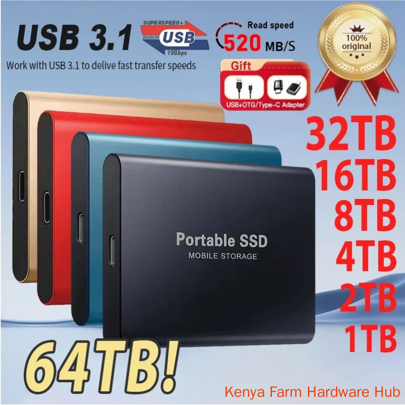 【 128TB 】 USB 3.1 high-speed portable SSD mobile solid state drive peak reading 520MB/s 64TB-128TB large capacity Type-C dual-purpose OTG external hard drive for mobile phones and computers