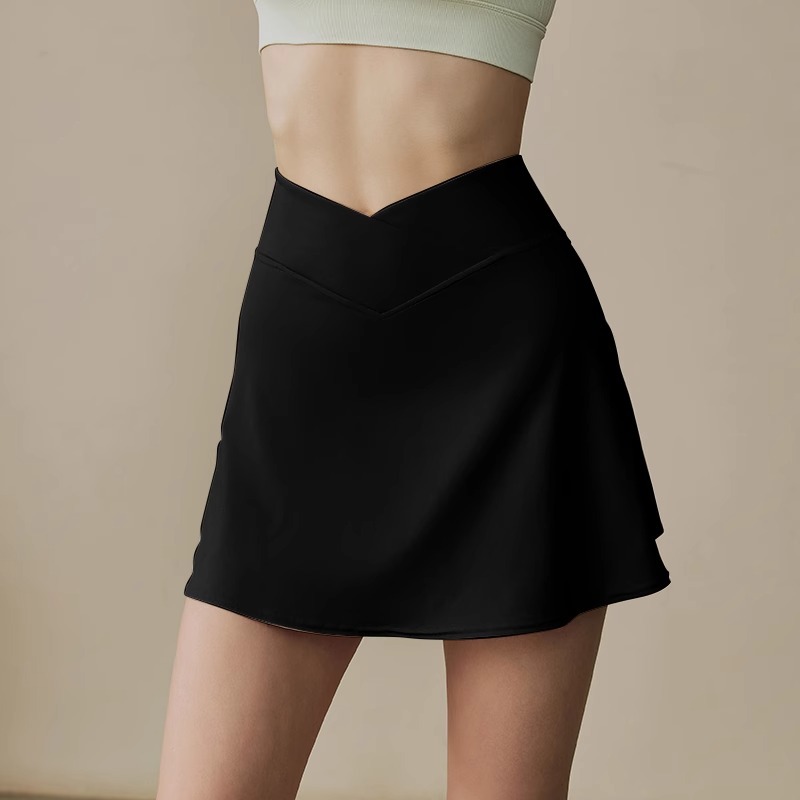 High-waisted anti-exposure sports skirt pants for women, summer quick-drying slim-fitting with pockets, suitable for yoga, fitness, running, and casual wear, short skirt