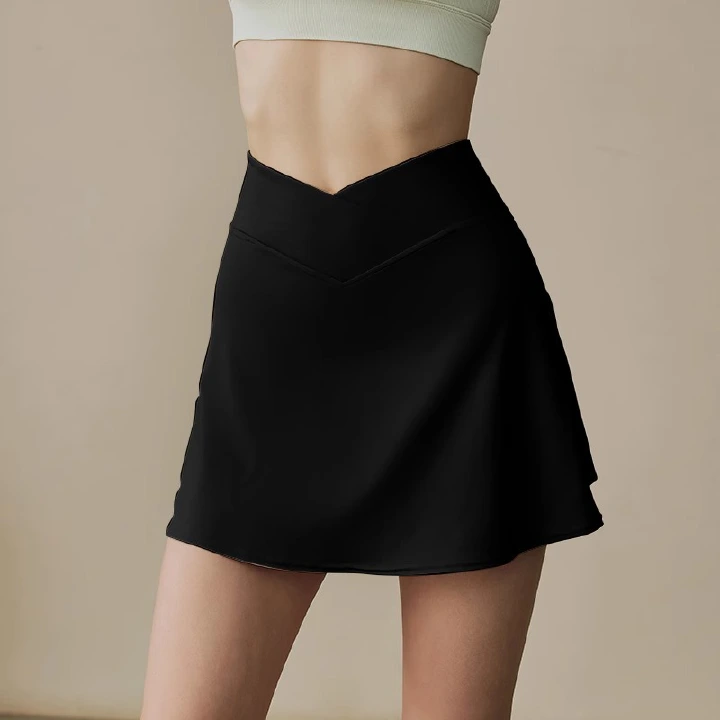High-waisted anti-exposure sports skirt pants for women, summer quick-drying slim-fitting with pockets, suitable for yoga, fitness, running, and casual wear, short skirt