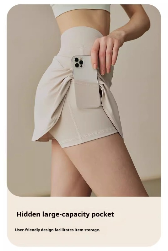 High-waisted anti-exposure sports skirt pants for women, summer quick-drying slim-fitting with pockets, suitable for yoga, fitness, running, and casual wear, short skirt