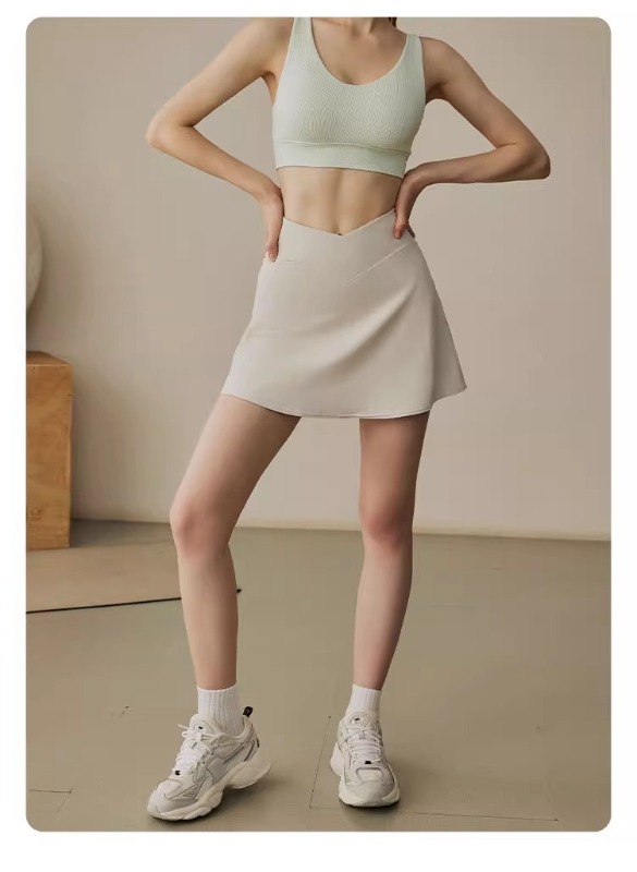 High-waisted anti-exposure sports skirt pants for women, summer quick-drying slim-fitting with pockets, suitable for yoga, fitness, running, and casual wear, short skirt
