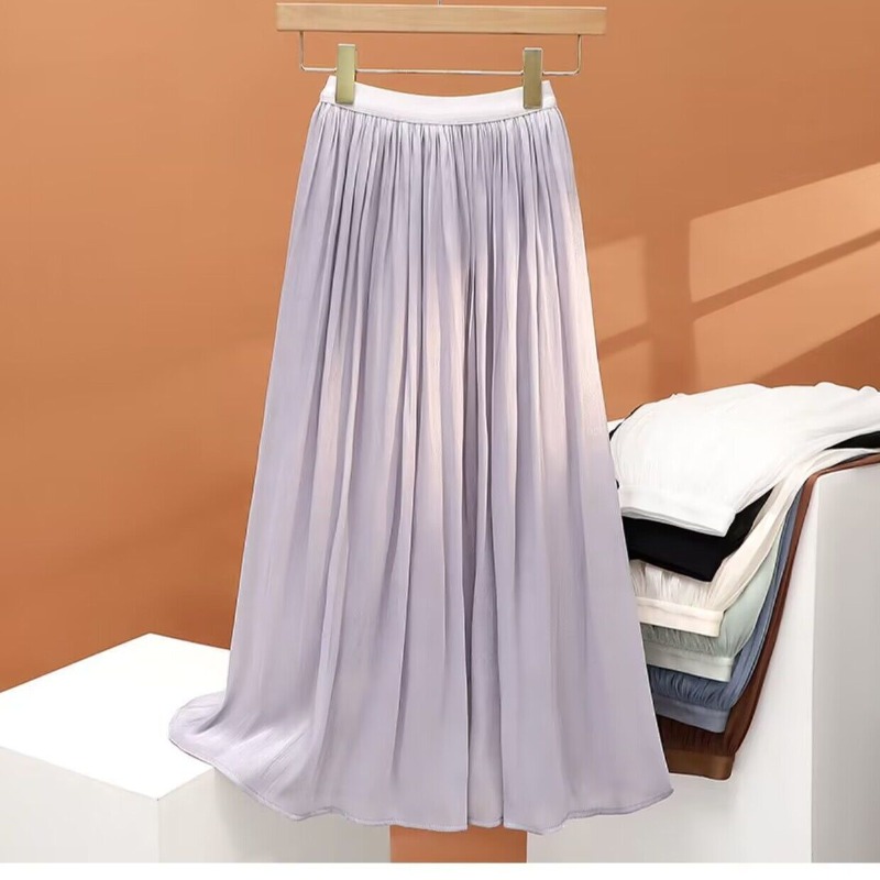 New style gentle and smooth crepe skirt, elastic waistband for a slimming effect and hip coverage, A-line large-flare mid-length fairy dress