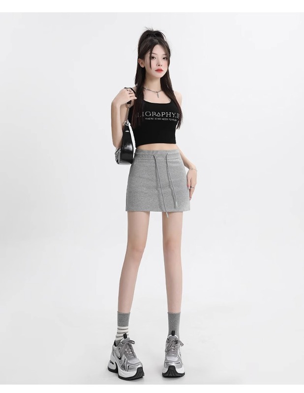 Summer high-waisted slimming and hip-covering A-line anti-leakage casual sports short skirt