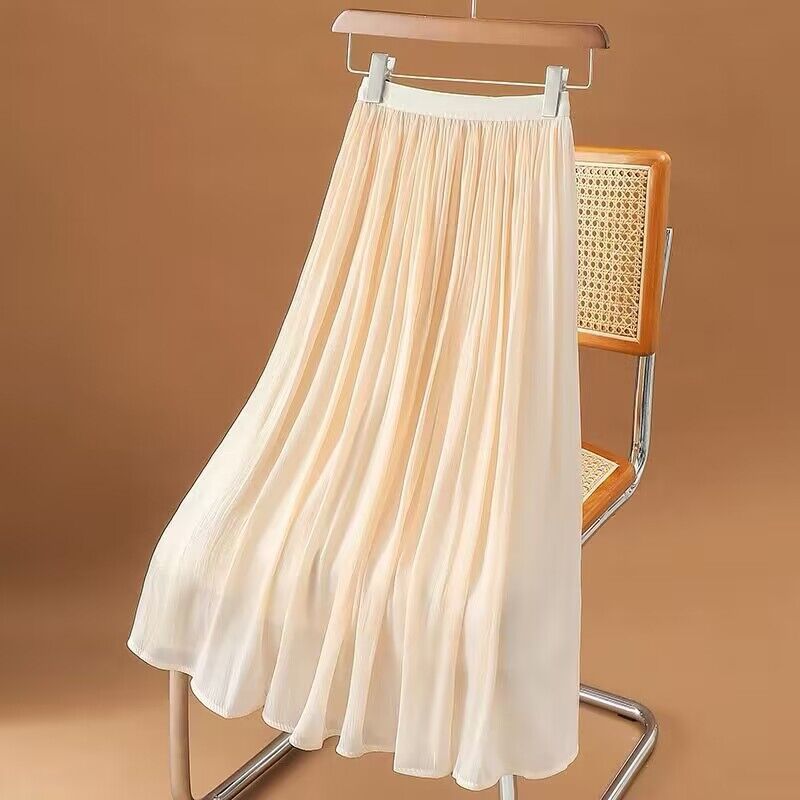 New style gentle and smooth crepe skirt, elastic waistband for a slimming effect and hip coverage, A-line large-flare mid-length fairy dress