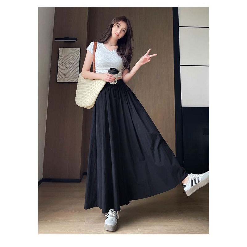 New Texture Ice Silk Half length Skirt with Elastic Waist for Thinning and Cropping, A-line Large Swing, Long Yamamoto Style Umbrella Skirt