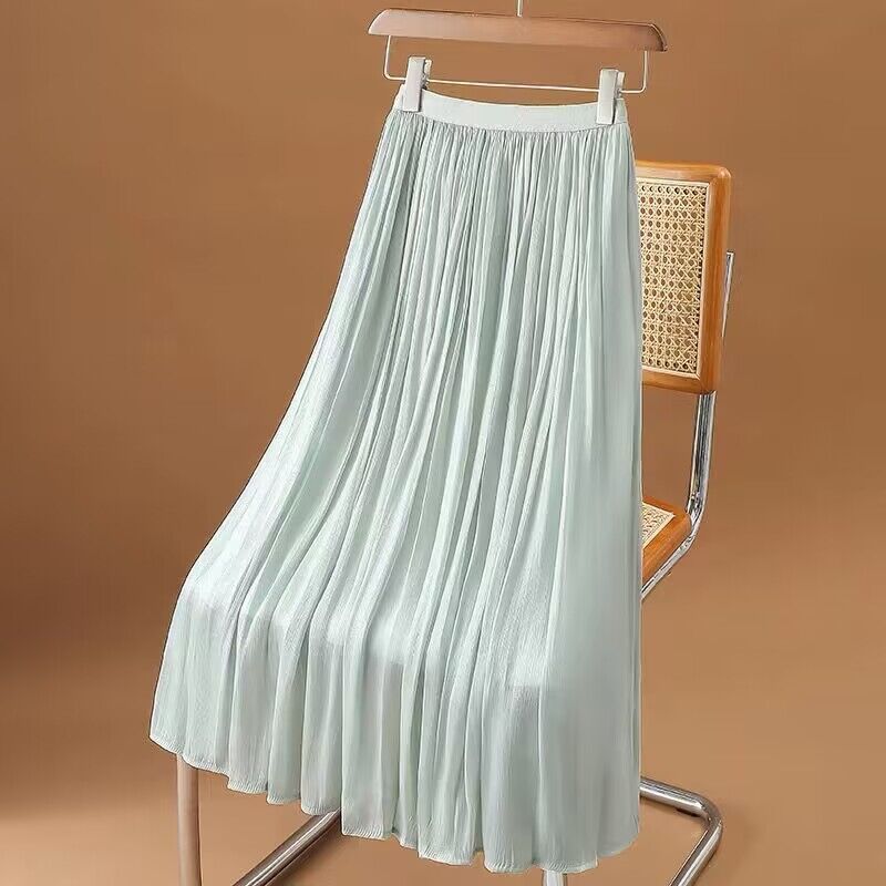 New style gentle and smooth crepe skirt, elastic waistband for a slimming effect and hip coverage, A-line large-flare mid-length fairy dress