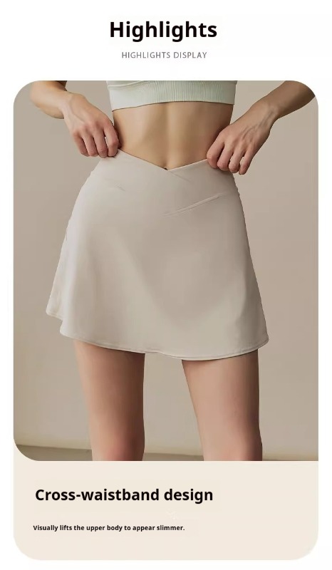 High-waisted anti-exposure sports skirt pants for women, summer quick-drying slim-fitting with pockets, suitable for yoga, fitness, running, and casual wear, short skirt