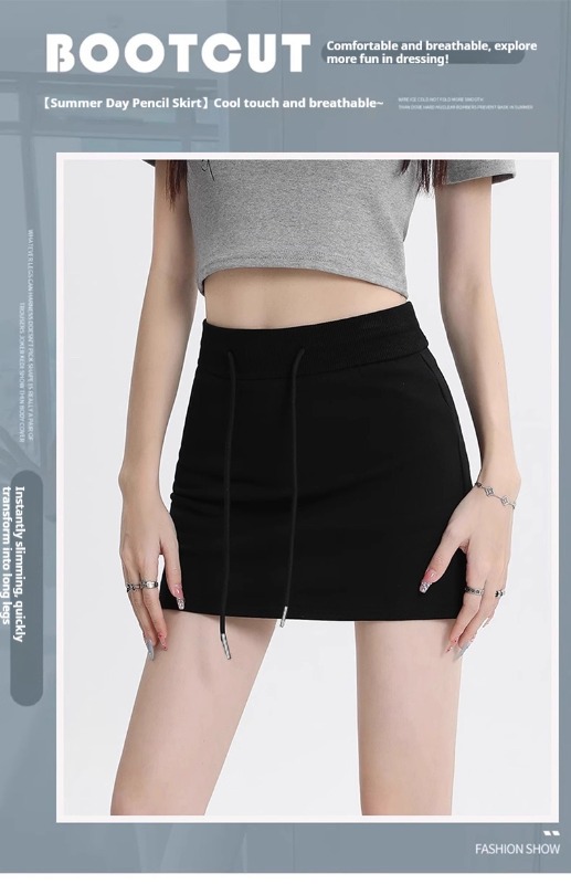 Summer high-waisted slimming and hip-covering A-line anti-leakage casual sports short skirt