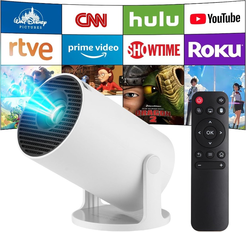 HY300 + Smart 4K Portable Projector with WiFi 6, Bluetooth 5.4, Android 14, Auto Keystone, 130 Inch Display,180 Degree Rotation, for iOS/Android,Gaming & Home Cinema