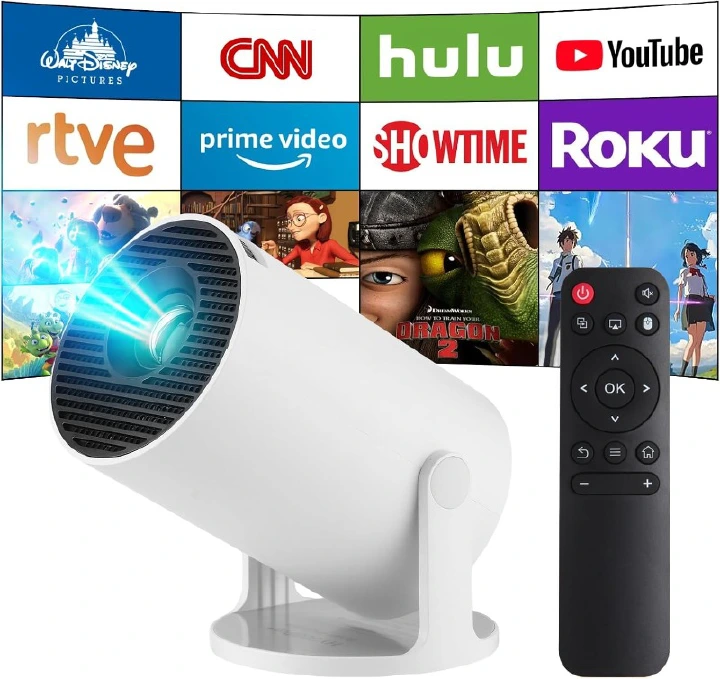 HY300 + Smart 4K Portable Projector with WiFi 6, Bluetooth 5.4, Android 14, Auto Keystone, 130 Inch Display,180 Degree Rotation, for iOS/Android,Gaming & Home Cinema