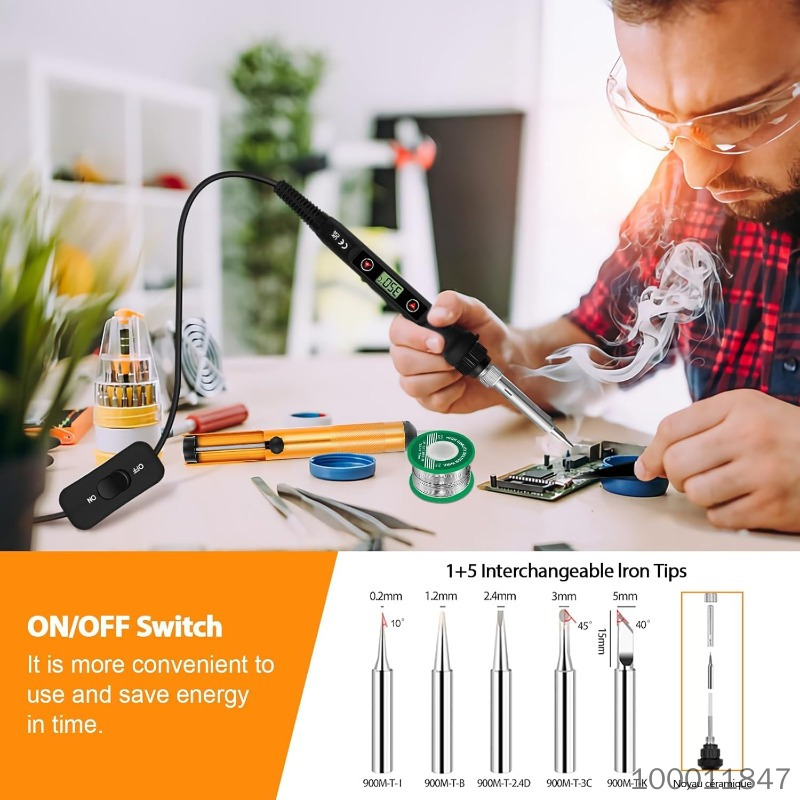 Soldering Iron Kit 80W LCD Adjustable Temperature 180-520°C, 15 in 1 Electric Soldering Iron Kit Welding Tool, Solder Wire, 5 Soldering Tips, Desoldering Pump, Wire Stripper Cutter, Stand, Tweezer