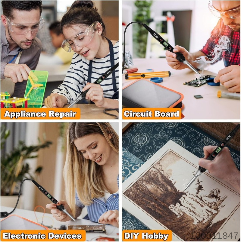 Soldering Iron Kit 80W LCD Adjustable Temperature 180-520°C, 15 in 1 Electric Soldering Iron Kit Welding Tool, Solder Wire, 5 Soldering Tips, Desoldering Pump, Wire Stripper Cutter, Stand, Tweezer