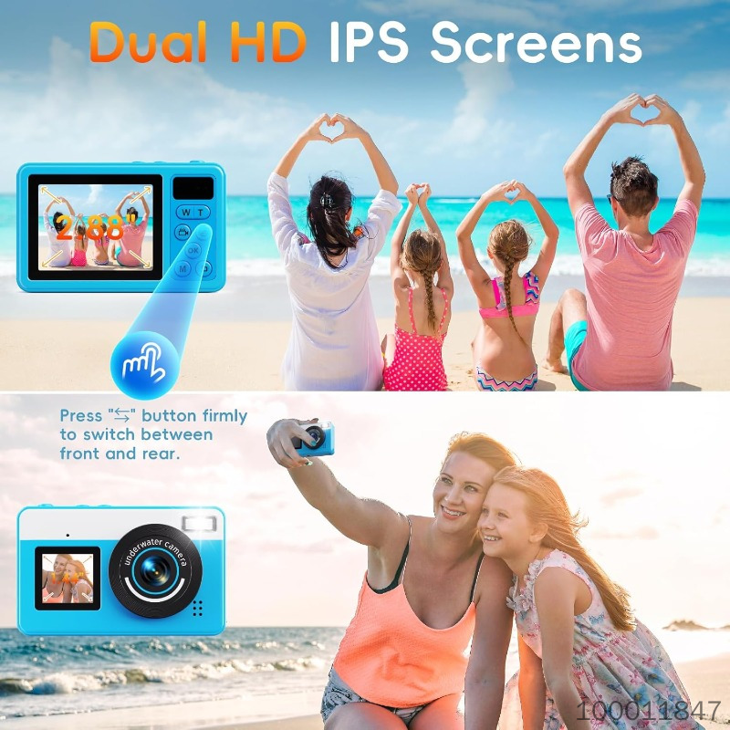 Digital Camera, Yixinxin Underwater Camera 4K 64MP Autofocus Dual-Screen Selfie with 32GB Card 33FT Waterproof Camera for Snorkeling Point and Shoot Digital