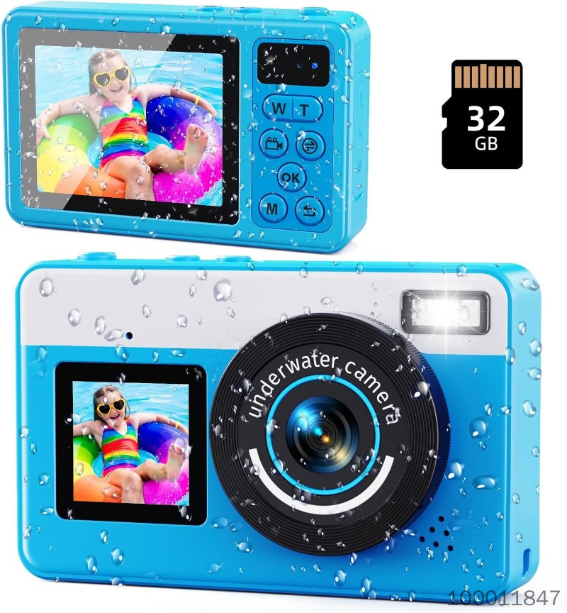 Digital Camera, Yixinxin Underwater Camera 4K 64MP Autofocus Dual-Screen Selfie with 32GB Card 33FT Waterproof Camera for Snorkeling Point and Shoot Digital