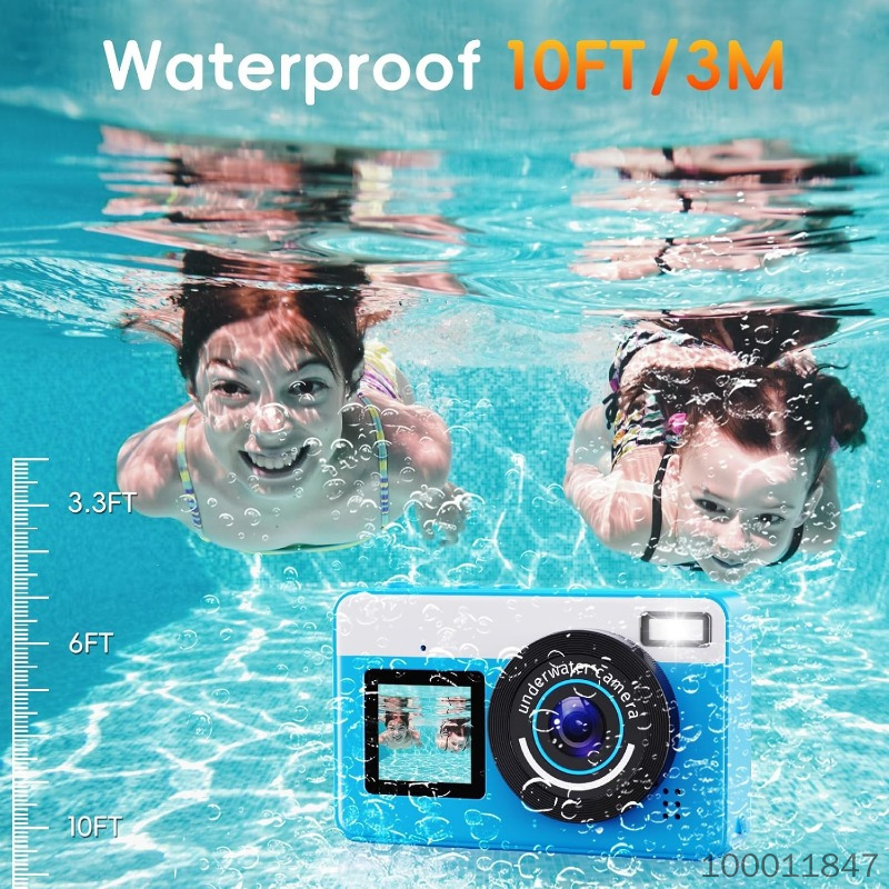 Digital Camera, Yixinxin Underwater Camera 4K 64MP Autofocus Dual-Screen Selfie with 32GB Card 33FT Waterproof Camera for Snorkeling Point and Shoot Digital