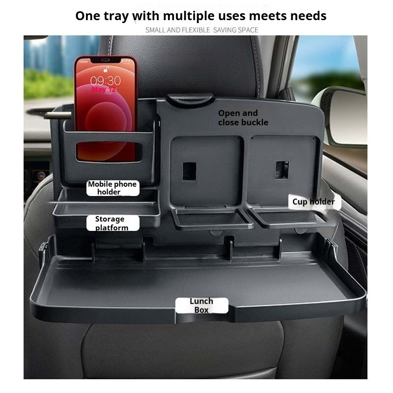 Multi functional foldable car seat back dining table, car beverage holder, computer desk for car self driving tours