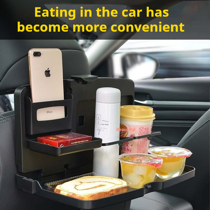 Multi functional foldable car seat back dining table, car beverage holder, computer desk for car self driving tours