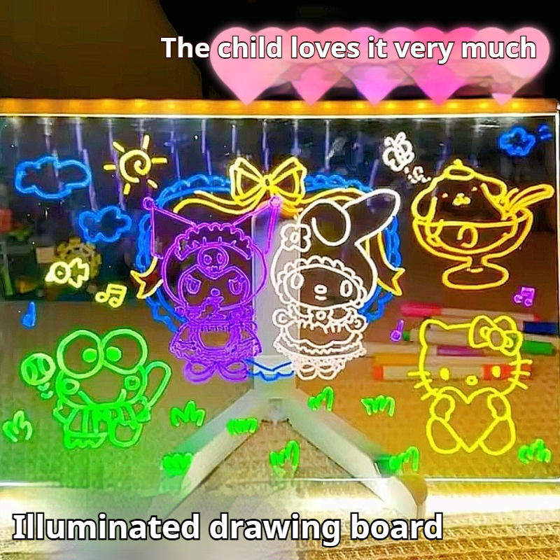 LED luminous acrylic handwriting board, erasable children's graffiti drawing board, desktop message, store photo, atmosphere, night light