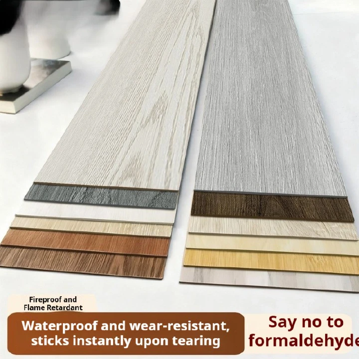Thickened waterproof and wear-resistant one tear adhesive flame retardant household self-adhesive wood grain floor tile PVC floor leather 5-piece stone plastic waterproof anti slip floor mat