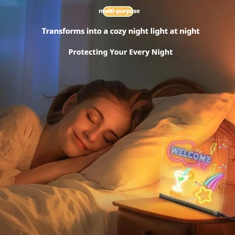 LED luminous acrylic handwriting board, erasable children's graffiti drawing board, desktop message, store photo, atmosphere, night light