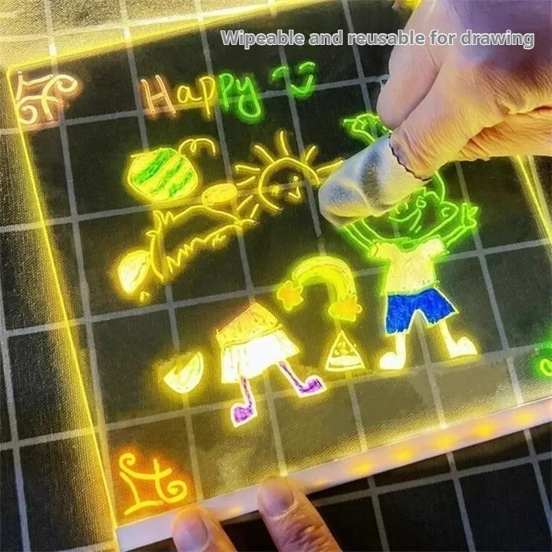 LED luminous acrylic handwriting board, erasable children's graffiti drawing board, desktop message, store photo, atmosphere, night light
