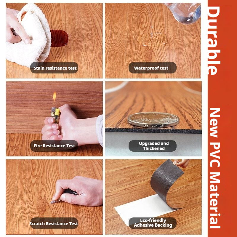 Thickened waterproof and wear-resistant one tear adhesive flame retardant household self-adhesive wood grain floor tile PVC floor leather 5-piece stone plastic waterproof anti slip floor mat