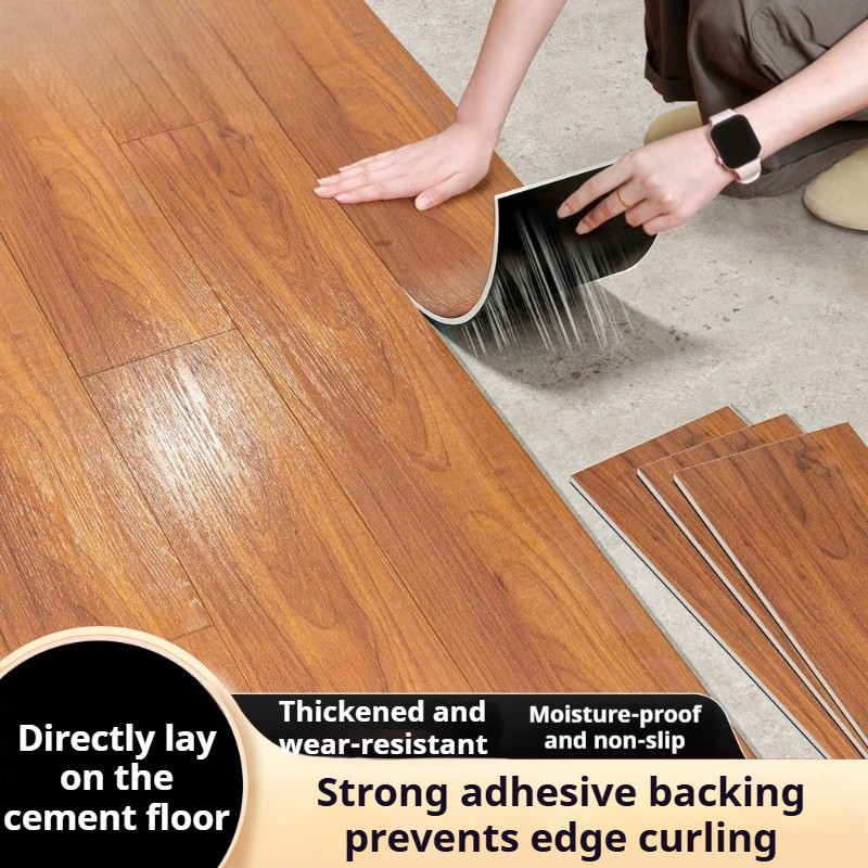 Thickened waterproof and wear-resistant one tear adhesive flame retardant household self-adhesive wood grain floor tile PVC floor leather 5-piece stone plastic waterproof anti slip floor mat