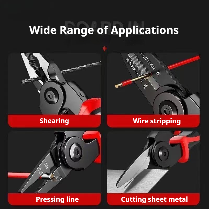 Five in one interchangeable multi-functional pliers set for household electricians, steel wire pliers, wire stripping pliers, wire pressing pliers, iron sheet scissors, cable cutters