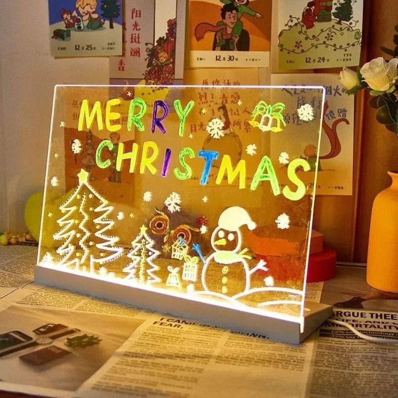 LED luminous acrylic handwriting board, erasable children's graffiti drawing board, desktop message, store photo, atmosphere, night light