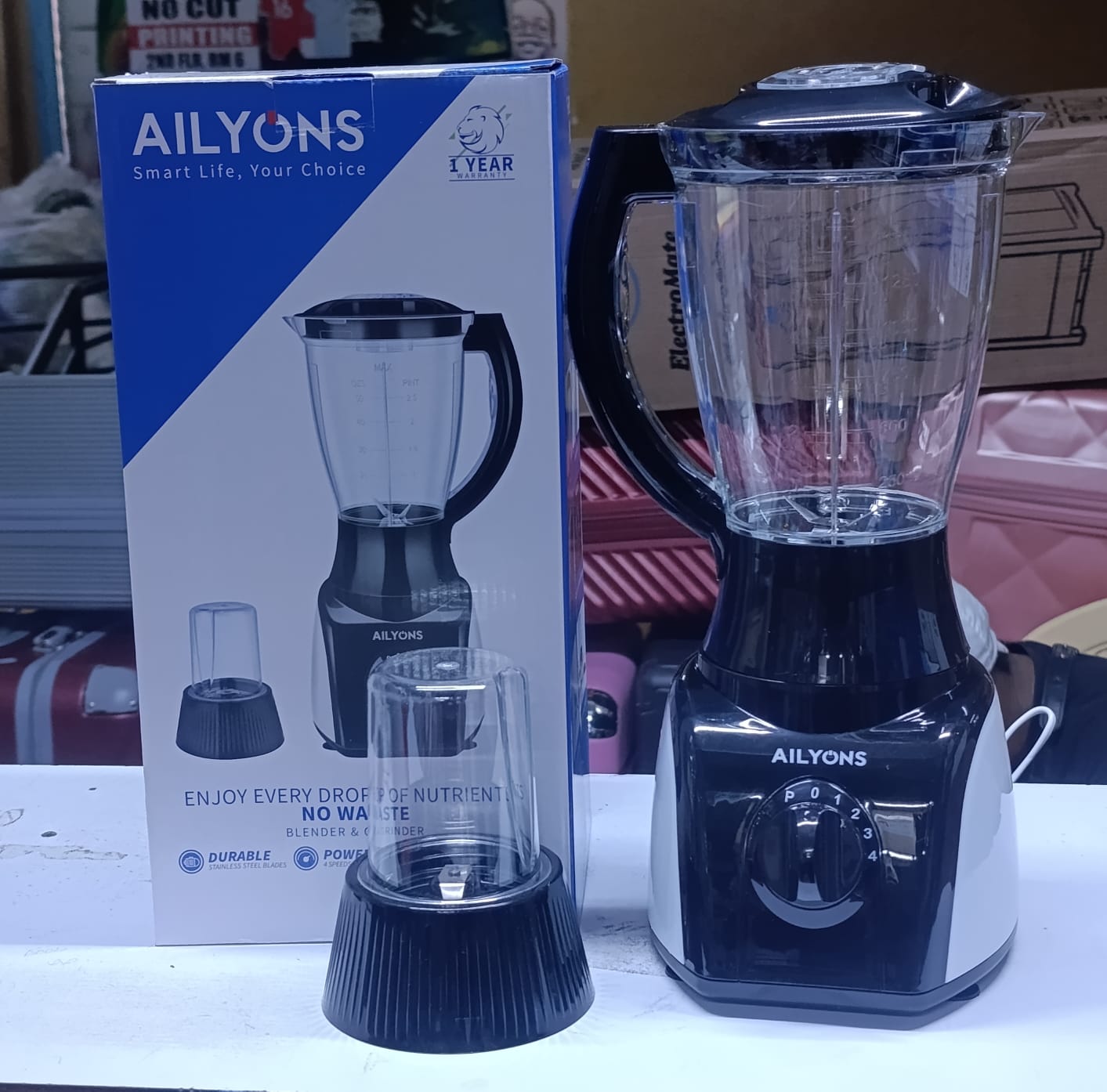 AILYONS 2-in-1 Blender & Grinder – High Power Kitchen Blender with Grinding Jar, Multi-Speed Smoothie Maker for Fruits, Vegetables, Spices & Coffee, Durable Home Appliance