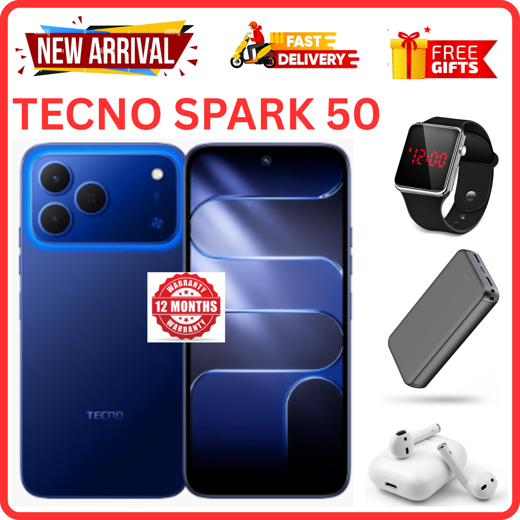 NEW ARRIVALS!!!! BRAND NEW TECNO SPARK 50 4G SMARTPHONE 128GB ROM+ 4GB RAM 6.78" INCH SCREEN 120Hz REFRESH RATE 6700mAh Battery 18W FAST CHARGING, 50MP CAMERA