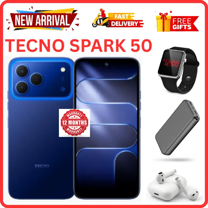 NEW ARRIVALS!!!! BRAND NEW TECNO SPARK 50 4G SMARTPHONE 128GB ROM+ 4GB RAM 6.78" INCH SCREEN 120Hz REFRESH RATE 6700mAh Battery 18W FAST CHARGING, 50MP CAMERA