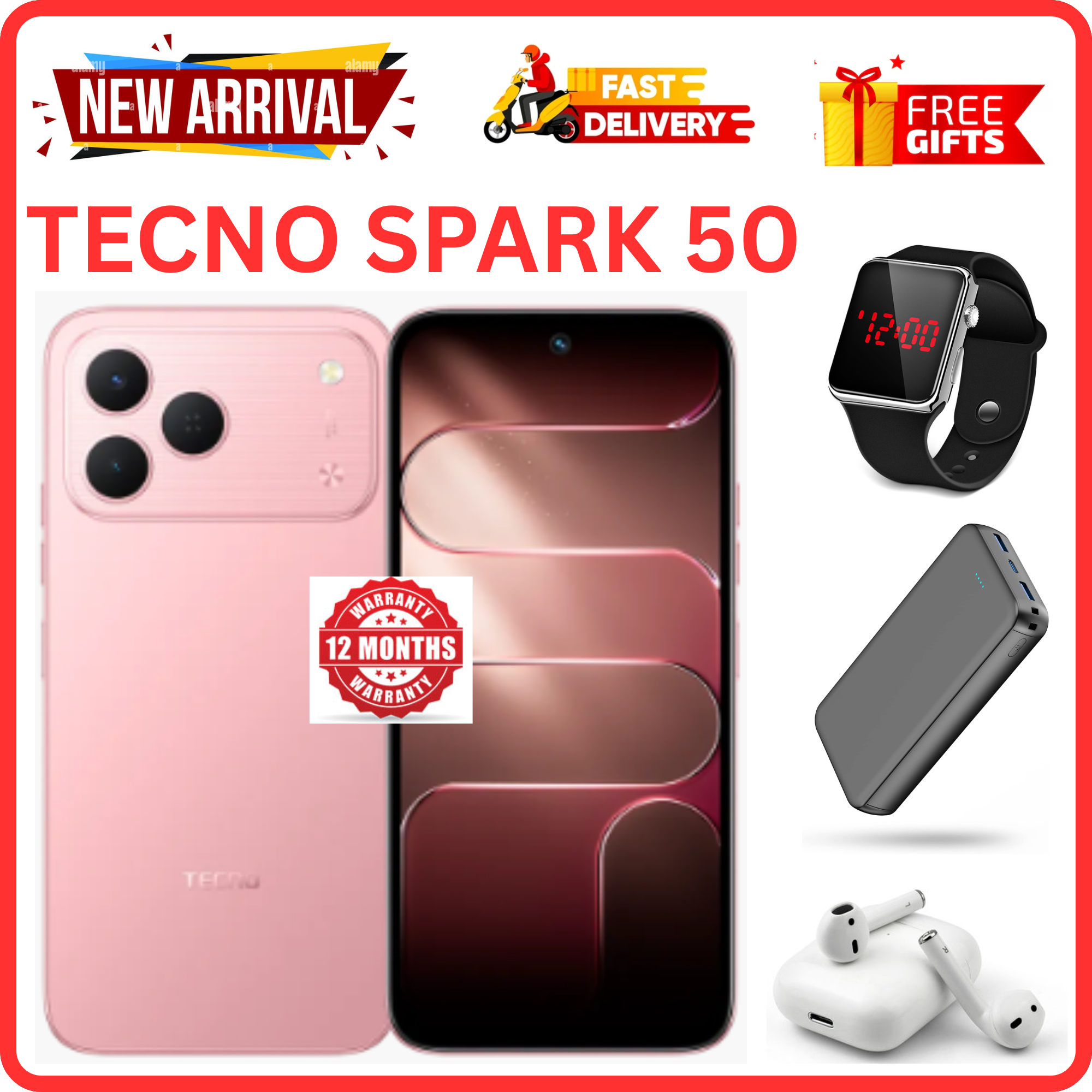 NEW ARRIVALS!!!! BRAND NEW TECNO SPARK 50 4G SMARTPHONE 128GB ROM+ 4GB RAM 6.78" INCH SCREEN 120Hz REFRESH RATE 6700mAh Battery 18W FAST CHARGING, 50MP CAMERA