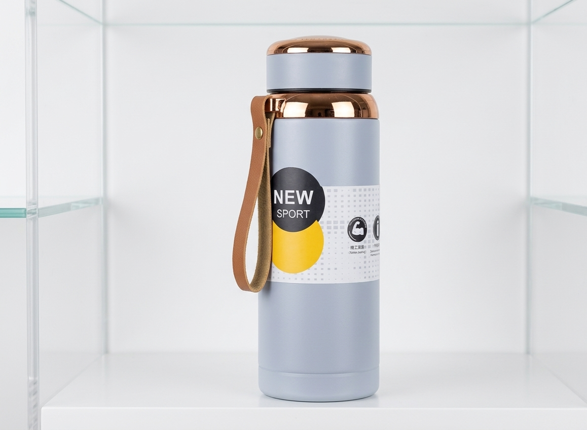 New sport 316 stainless vaccum flask - portable insulated water bottle with strap - grey