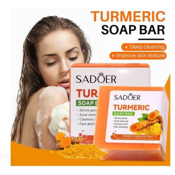 SADOER Body And Face Turmeric Soap Bar, Tumeric Soap (100g) Is Designed For Acne Removal, Deep Cleaning, Moisturizing, Shrinking Large Pores, Like Vitamin C, Brighten Skin Tone, For Body And Face
