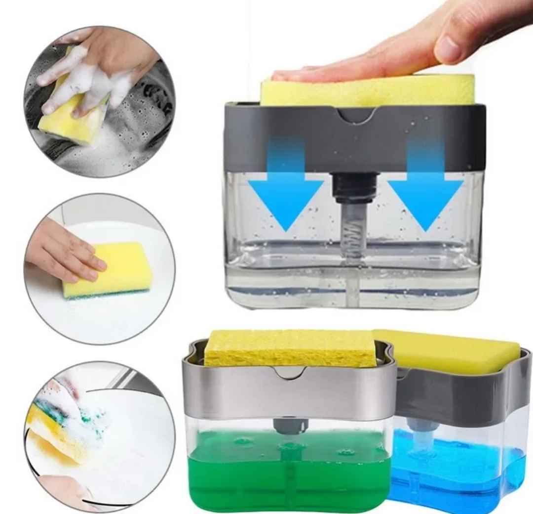 💎 Mega Offer 💎 2-in-1 Soap Dispenser Pump – Liquid Soap & Sponge Holder Kitchen/Bathroom Organizer Bottle
