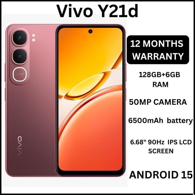 Vivo Y21d 6GB+128GB 6.68’’ 90Hz IPS Display 50MP Dual Rear Camera 8MP Front 6500mAh Battery 44W Fast Charge IP68 & IP69+ Water & Dust Resistant Side Fingerprint Unlock Dual Sim Android 15