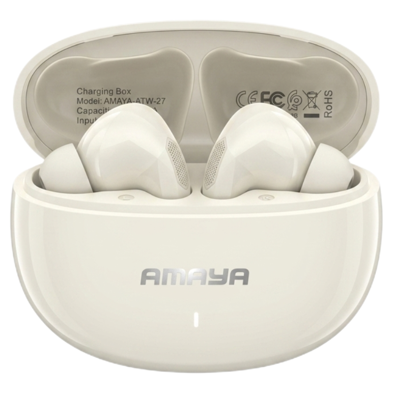 Amaya ATW-27 Wireless Earbuds Bluetooth 6.0 In-Ear Earphones with 12mm Hi-Fi Bass Speaker Unit for Smartphones & Tablets, 20-Hour Playtime HD Call Earpods, 365 Days Warranty, Fast Charging Type-C Port